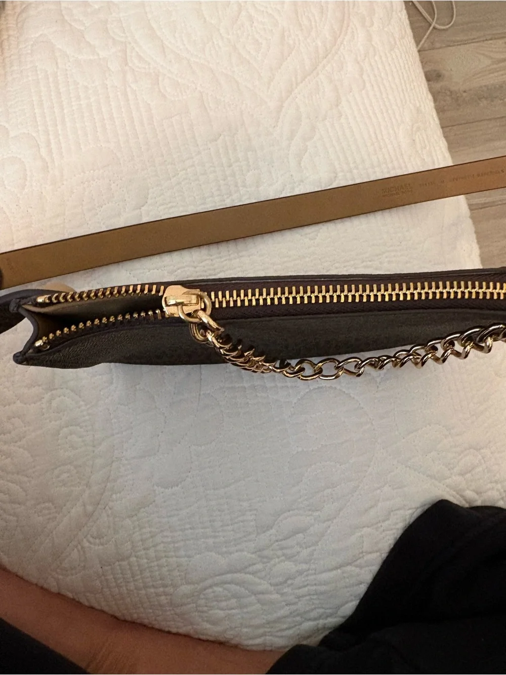 Michael Kors Dark Brown Logo Belt Bag with Gold Chain
